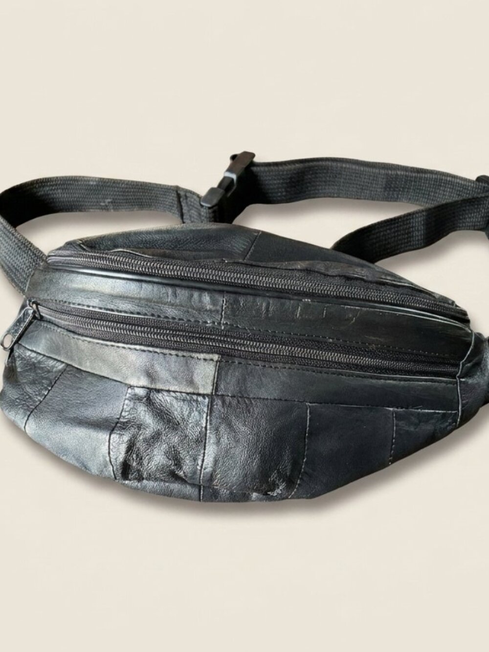 Vintage Genuine Leather Patchwork Fanny Pack Belt Bag Hip Bag Unisex